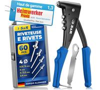 S&R Pince à Riveter Coffret Riveteuse Manuelle avec 60 Rivets aveugles Acier, Alu, Inox. Coffret Riveteuse + 60 Rivets