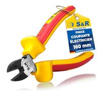 S&R Pince Coupante d'Electricien 160 mm 1000v. Pince Electricien Diagonale isolée VDE Coupe Cable latérale