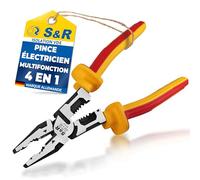 S&R Pince d'Électricien Multifonction. Pince Universelle 220 mm isolée VDE 1000. Pince a Sertir Dégainer Serrer Couper cables et fil en cuivre et aluminium AWG10-18