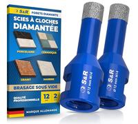 S&R Sci Cloche Diamant 12 mm - Lot de 2 Forets Diamant Carrelage Meuleuse M14 pour Céramique, Grès Cérame, Granit, Porcelaine, Marbre