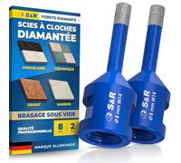 S&R Sci Cloche Diamant 8mm Foret Diamant Carrelage Meuleuse M14 - Trépan pour carrelage 8 mm. Lot 2 Scie à Cloche Carrelage Céramique, Grès cérame, Granit, Porcelaine, Marbre