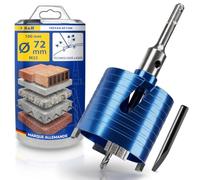 S&R Scie Cloche Trepan Couronne diamant Carotteuse Béton + Adaptateur SDS-plus M16 + Forets 8x120mm + cale d'extraction (72 mm)