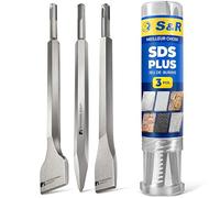 S&R Set 3 Burins SDS-Plus x Carrelage et Béton. Burin Large Plat Pointu | Perforateur - Burineur - Toutes marques - Compatible Bosch Makita Dewalt - Burins plat large pointu - Acier trempé