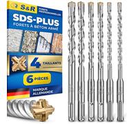 S&R Set de forets SDS-Plus à 4 pointues - 6 forets pour béton armé et maçonnerie. Ø 6/8/10/12 x 16 cm. Embouts professionnels pour perceuses de toutes les marques.