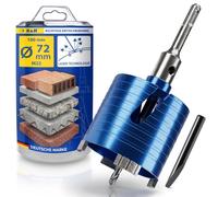 S&R : Trépan diamanté de 72 mm, système SDS-plus, pour béton, briques pleines, briques creuses, maçonnerie, blocs de béton cellulaire, Poroton et pierre naturelle. Couronne de perçage à sec pour prise