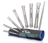 S&R WerkFix : jeu de clés à douille pour tuyaux, 7 pièces, avec tige de rotation : 6/7, 8/9, 10/11, 12/13, 14/15, 16/17, 18/19 mm, en acier CrV, jeu de clés à douille double, avec sac de transport