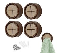 S&T INC. Lot de 4 crochets ronds adhésifs pour serviettes de cuisine, essuie-mains et torchons à vaisselle, plastique, noyer