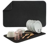 S&T INC. Tapis de séchage de vaisselle Jumbo, 45,7 cm x 76,2 cm, tapis absorbant en microfibre pour comptoir de cuisine, tapis de séchage pour vaisselle, ustensiles, casseroles et poêles, Jumbo, Noir