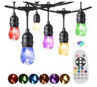 S14 Guirlande Colorées Guinguette Extérieure,15M Dimmable RGBW Guirlandes Lumineuses,15LED Ampoules Incassables, IP65 Etanche