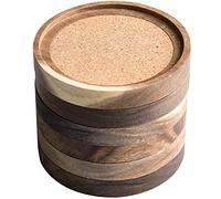 S1EGAN Lot de 6 Dessous de Verre en Bois d'acacia, absorbants et isolants, empilables et empilables, pour Table en Bois, conçus par S1EGAN (diamètre 10,5 cm)