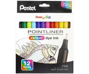 [S40-12] Pentel Arts Feutre POINTLINER colour dye ink, étui de 12