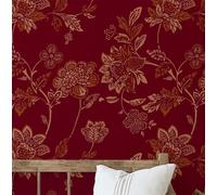 S4sassy Papier peint floral vintage- Revêtement mural bordeaux, 63 x 304 cm, vinyle texturé autocollant, revêtement mural facile à réaliser soi-même pour chambre, salon et armoires de style campagnard