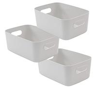 SA Products Lot de 3 boîtes de rangement | Boîtes de rangement grises avec poignée | Paniers de rangement rectangulaires en plastique | Organiseur de placard élégant pour cuisine, maison, bureau et
