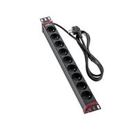 SABAJ M&D Multiprise rackable 19 pouces, 9 prises type E, câble 2,8 m | PDU pour baie et armoire réseau, fiche hybride E/F, 16 A, 3680 W, 230 V, supports rotatifs 360°, aluminium, 19-0147-3M