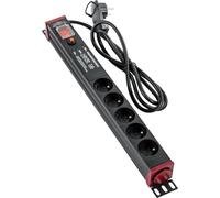 SABAJ Multiprise rackable 19 Pouces avec Interrupteur - 5 Prises Plate de Type E - 2m 230V - Rotation à 360 Zoll - LED Disjoncteur Anti Foudre et Surtension - Mural, Universel - Aluminium