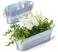Sabary Lot de 6 Petits Pots de Fleurs ovales galvanisés avec poignée en métal galvanisé - Pot de Fleurs Rustique - Décoration d'intérieur pour fête, Mariage, événement (29 x 10 x 7 cm)