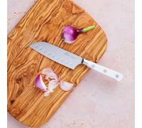 SABATIER - Couteau Mini Santoku IDEAL TOQUE BLANCHE 100% Forgé - Fabriqué en France - 13 cm - Lame Alvéolée et Rivets Inox - Idéal pour Trancher, Emincer et Hacher avec Précision