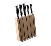 Richardson SHEFFILED - Bloc avec 5 Couteaux de Cuisine : Office, utile, Chef, découper et Pain - Sabatier Trompette - Acier MOV Finition satinée Manche ABS et Rivets Acier - 25 x 23.5 x 7 cm - Noir