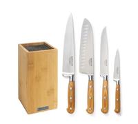 SABATIER TROMPETTE Bloc spaghettis Bambou + 4 couteaux Essentiel, 26x15.5cm | Bloc spaghetti Bambou avec 4 couteaux (Office, Chef, Découper, Santoku), Acier MoV satiné, Manche pakka, 26x15.5 cm
