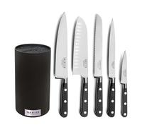 SABATIER TROMPETTE - Bloc tiges spaghetti avec 5 couteaux de cuisine : Office, Pain, Filet, Santoku et Cuisine - Origin - Acier 5Cr15MoV finition satinée manche ABS - 11 x 15.5 x 25 cm - Noir