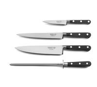 SABATIER TROMPETTE - Ensemble 3 couteaux de cuisine et 1 fusil à aiguiser - Origin - Acier 5Cr15MoV - Finition Satinée - Noir
