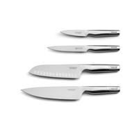 SABATIER TROMPETTE - Set 4 couteaux de cuisine : Office, Utile, Santoku et Cuisine - Asean - Acier 5Cr15MoV finition satinée manche tout inox - Inox