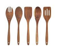 SABATIER TROMPETTE - Set 5 ustensiles de cuisine en bois d'acacia : Cuillère, Spatule, Retourneur et Couverts à salade - Bois d'acacia huilé - 30.5 cm - Bois