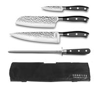 SABATIER TROMPETTE Trousse souple avec couteaux et fusil à aiguiser, Noir | Trousse souple avec couteaux de cuisine et fusil à aiguiser, Acier 5Cr15MoV, Finition Satinée, 43.5 x 49.3 cm, Noir