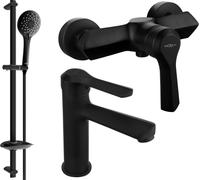 Saber DB74 Ensemble de mitigeurs de lavabo et de douche avec accessoires, noir (72104DB74-70)