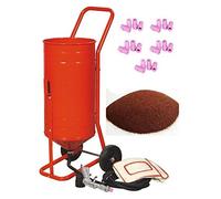 Sableuse Aérogommeuse mobile sur Roulettes 56,70L 90lb 41kg + 20 Buses + Sac 20kgs d'Abrasif Garnet Mesh 80