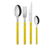 Sabre Paris | Ensemble de couverts de table 4 pièces 24cm Bistrot, couleur Jaune et finition brillante. Comprend couteau, fourchette, cuillère à soupe et petite cuillère en Acier Inoxydable.
