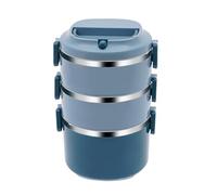 SABUIDDS Boîte à déjeuner à 3 étages empilable Bento - 2400 ml - En acier inoxydable - Grande boîte à bento pour la maison, le travail, le bureau et l'école - Bleu