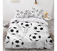 SABUNU Housse de Couette 140x200 Enfant Foot Noir Et Blanc 3 Pièces Parure De Lit 1 Personnes en Microfibre avec Fermeture Éclair Football De Griffonnage avec 2 Taie d'oreiller 50x75cm