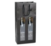 Sac 2 bouteilles kraft noir avec fenêtre poignées cordelières - 10 sacs