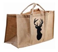 Sac à bûches en jute naturel - cerf noir Noir G