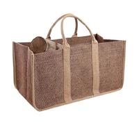 Sac à bûches marron deux nuances en toile de jute plastifié 30x60x40cm