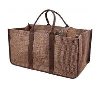 Sac à bûches marron/noir en toile de jute plastifié 30x60x40cm