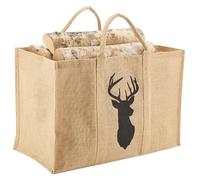 Sac à bûches tete de cerf en toile de jute plastifié 30x60x40cm