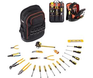 Sac à dos à outils optimisé - Backpack avec 65 poches et un set d'outils complet - Sac à outils professionnel pour les artisans et les bricoleurs