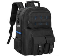 Sac à dos à outils robuste avec plaque de base mobile, sac de rangement rembourré pour électricien, plusieurs poches de rangement pour outils, bretelles ergonomiques, pieds en caoutchouc, noir, 30 x