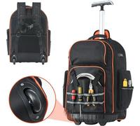 Sac à dos à roulettes pour outils avec 72 poches - Sac à dos de travail robuste - Capacité du sac à outils 50kg