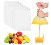Sac à Lait Végétal 6 Pièces 20x30cm - Mousseline Filtre Réutilisable en Nylon Alimentaire avec Cordon de Serrage, Pour Fromage, Jus de Fruits, Café, Lait de Noix et Jus de Légumes, Lavable et Durable