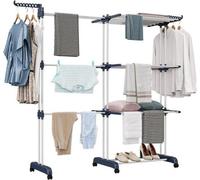 Sac à linge de tour 3 Bas avec 6 ailes pliables, Longueur extensible 66-130 cm, Sac à linge pliable pour l'intérieur et l'extérieur, Idéal pour la grande famille