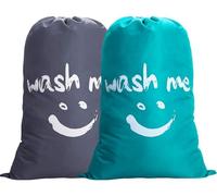 Sac à linge de voyage, lot de 2, grande capacité, pliable, 120 litres, 66 x 92 cm, gris/bleu, tissu 420D