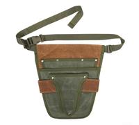 Sac à outils de jardin en toile cirée multi-poches - Transport antirouille pour outils à main d'extérieur et bois de chauffage - Sac fourre-tout ergonomique à bandoulière 30 x 15 cm (vert et marron)
