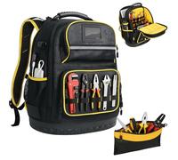 Sac à outils d'électricien pour homme - Sac à outils robuste - Sac d'électricien avec plusieurs poches de rangement - Base rigide - Sac à dos étanche avec port USB - Pour la construction industrielle