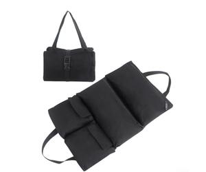 Sac à outils en toile résistant à l'eau avec plusieurs compartiments à fermeture éclair et une sangle de fixation, offrant une solution de rangement compacte et facile d'accès (noir)