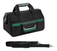 Sac à outils lourd en tissu Oxford 1680D, imperméable avec de nombreux compartiments, bandes réfléchissantes et poignées renforcées pour électriciens et artisans en plein air, vert (A)