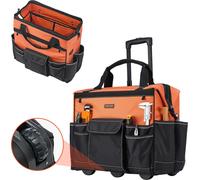 Sac à outils VEVOR avec roulettes, capacité de charge 50 kg, 27 poches, sac à dos de travail avec poignée télescopique réglable & pied stable, organisateur de poches à outils pour le bâtiment, la méca