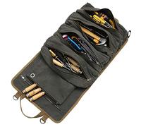 Sac à roulettes pour outils, Rouleau à outils en toile cirée 16oz, 5 poches distribuées et 1 poche zippée amovible, Sac à outils polyvalent, Vert militaire